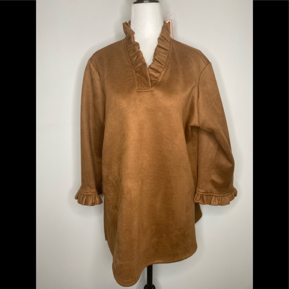 NWT Jude Connally Faux Suede Cora Top/tunic Brown - Picture 2 of 9